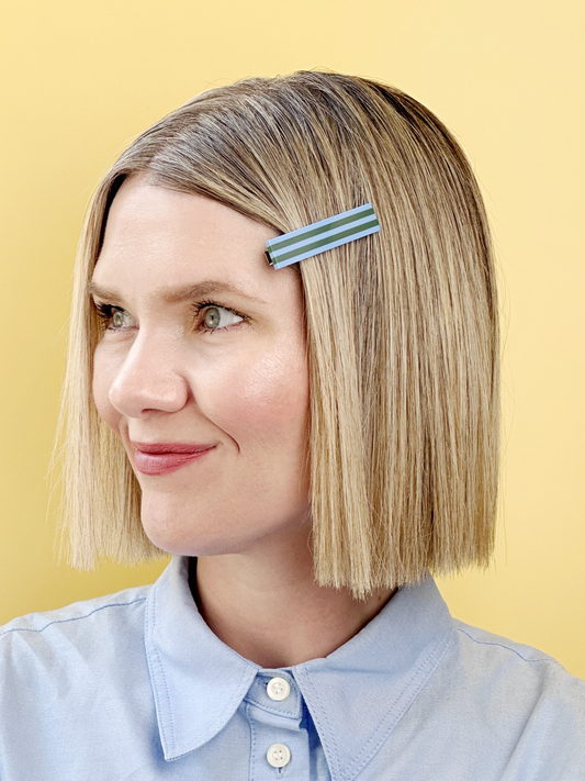 Striped Hair Clip | Large | Blue + Green