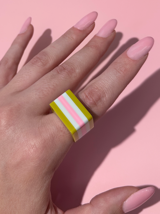 Slab Ring | Size 8 | Chartreuse + Glacier Blue + Pastel Pink