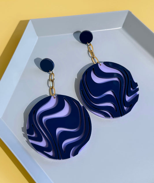 Wave Chain Dangle Earrings | Lilac + Navy
