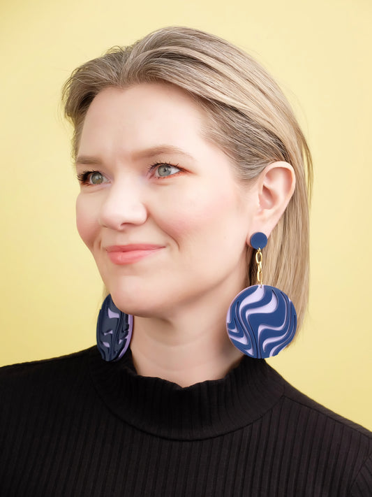 Wave Chain Dangle Earrings | Lilac + Navy