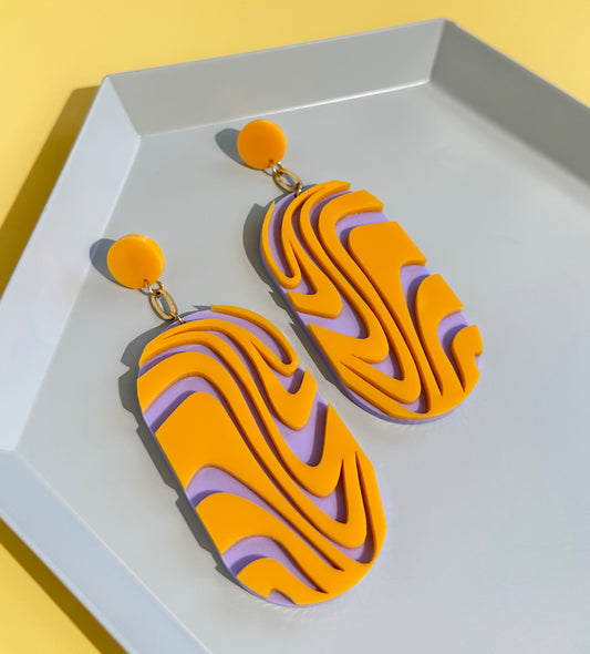 Wave Chain Dangle Earrings | Mango Orange + Lilac