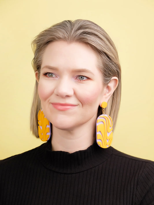 Wave Chain Dangle Earrings | Mango Orange + Lilac