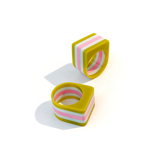 Slab Ring | Size 8 | Chartreuse + Glacier Blue + Pastel Pink