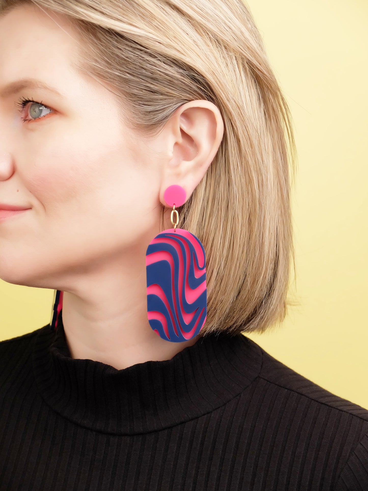 Wave Chain Dangle Earrings | Hot Pink + Navy