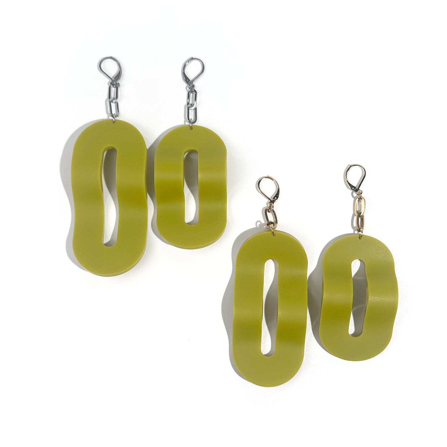 Mismatched Length Wavy Oval Chain Earrings | Gold or Silver