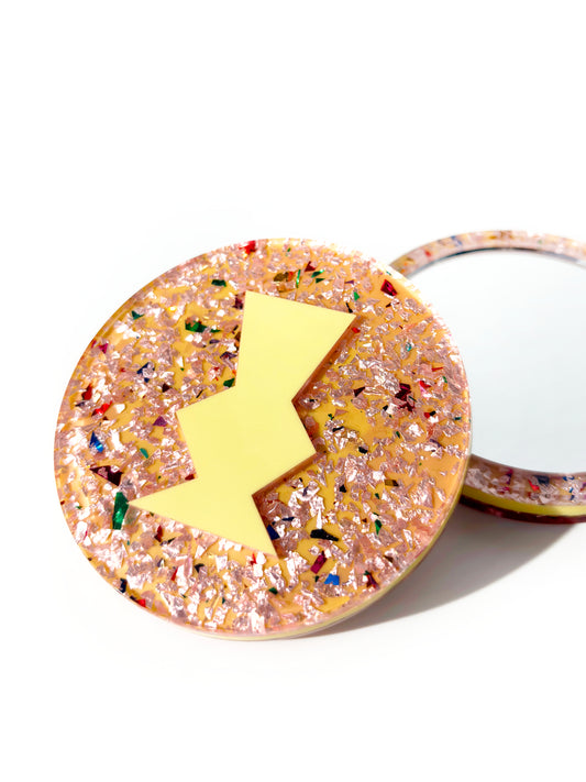 Chunky Glitter Pocket Mirror - Pastel Yellow